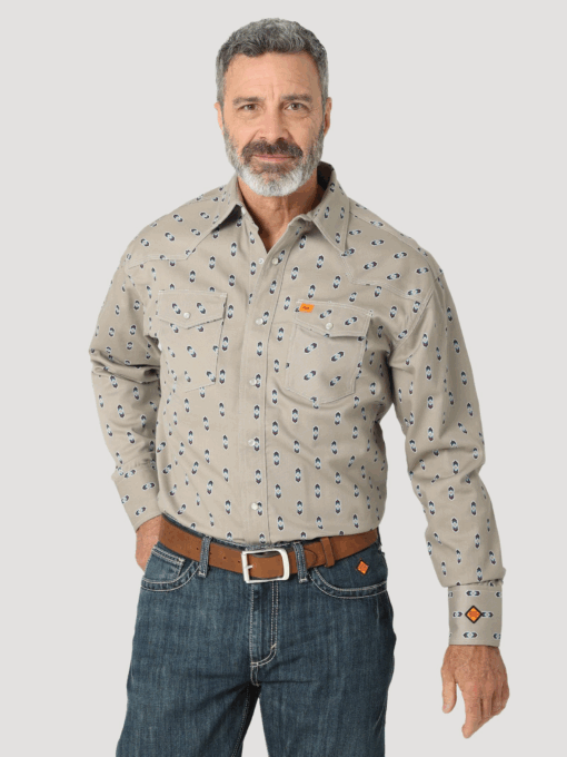 112319171 - Wrangler® FR 20X Fashion Snap Shirt - Tan/Aztec Print