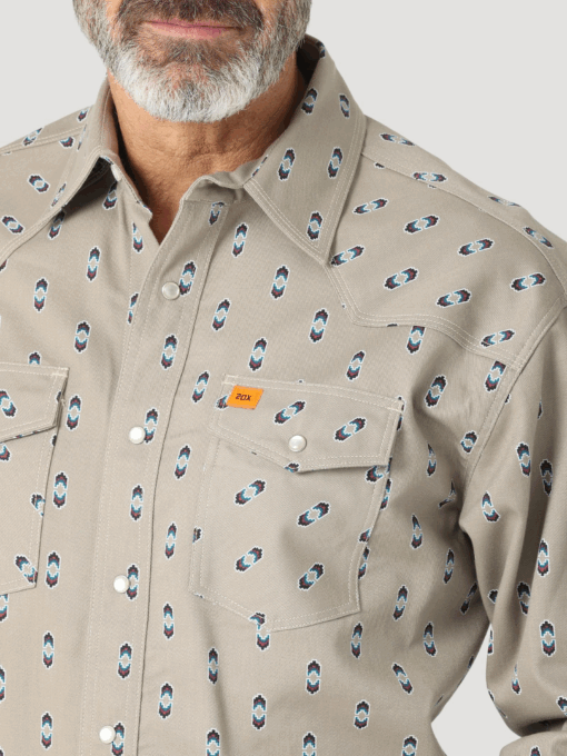 112319171 - Wrangler® FR 20X Fashion Snap Shirt - Tan/Aztec Print - Image 3