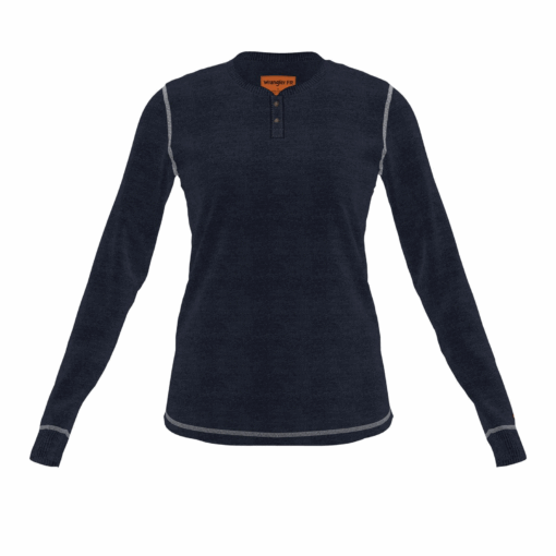 112335511 - Womens Wrangler® FR Flame Resistant Long Sleeve Henley - Navy