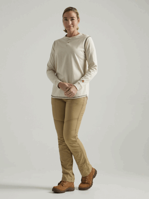 112335512 - Womens Wrangler® FR Flame Resistant Long Sleeve Henley - Sand - Image 2