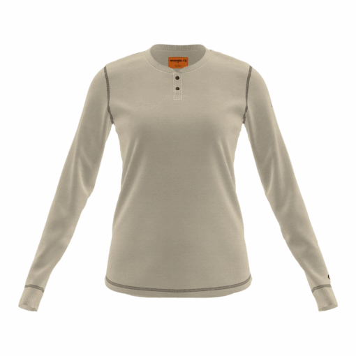 112335512 - Womens Wrangler® FR Flame Resistant Long Sleeve Henley - Sand - Image 3