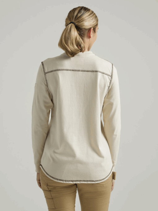 112335512 - Womens Wrangler® FR Flame Resistant Long Sleeve Henley - Sand - Image 4