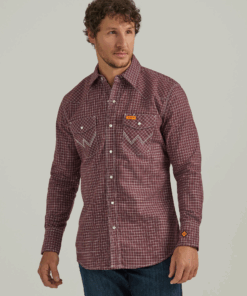 112337357 - Wrangler® FR Flame Resistant Long Sleeve Work Shirt - Burgundy