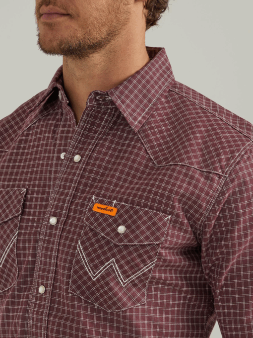 112337357 - Wrangler® FR Flame Resistant Long Sleeve Work Shirt - Burgundy - Image 3