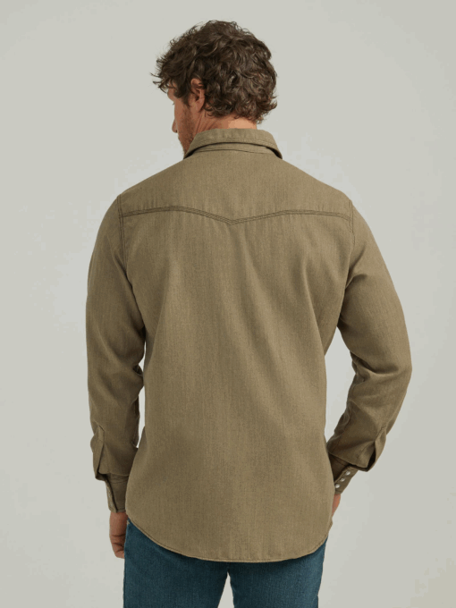 112337759 - Wrangler® FR Flame Resistant 20X Snap Long Sleeve Shirt - Heathered Khaki - Image 3