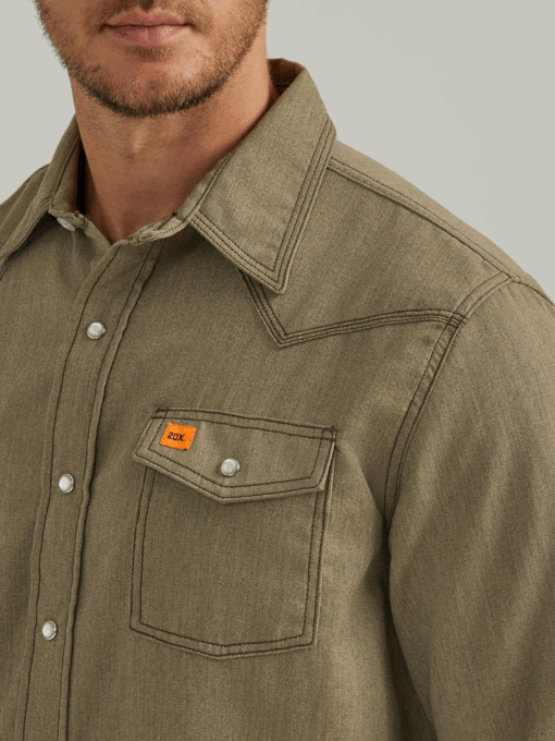 112337759 - Wrangler® FR Flame Resistant 20X Snap Long Sleeve Shirt - Heathered Khaki - Image 4
