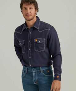 112337760 - Wrangler® FR Flame Resistant 20X Snap Long Sleeve Shirt - Navy