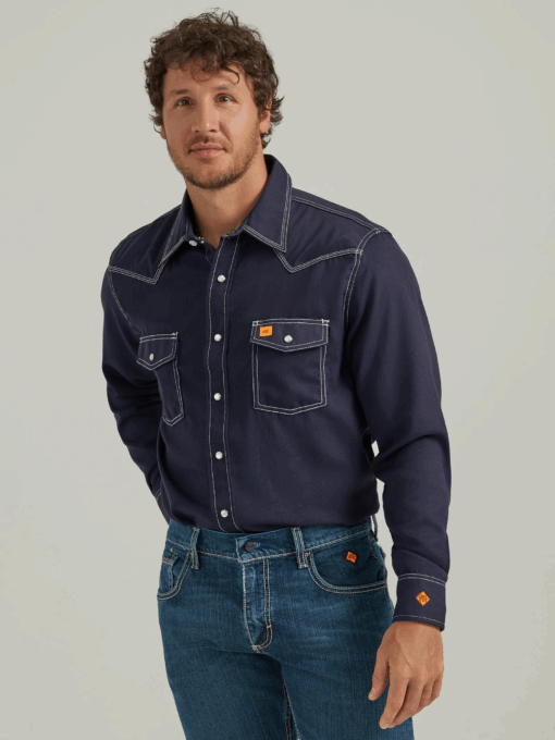 112337760 - Wrangler® FR Flame Resistant 20X Snap Long Sleeve Shirt - Navy
