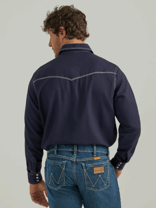 112337760 - Wrangler® FR Flame Resistant 20X Snap Long Sleeve Shirt - Navy - Image 3