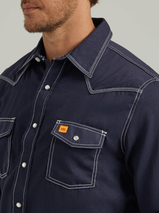 112337760 - Wrangler® FR Flame Resistant 20X Snap Long Sleeve Shirt - Navy - Image 4