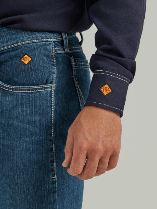 112337760 - Wrangler® FR Flame Resistant 20X Snap Long Sleeve Shirt - Navy - Image 5