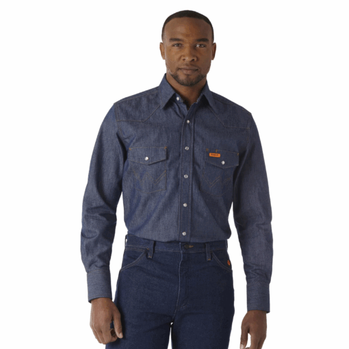 FR12127 - Wrangler® FR Flame Resistant Long Sleeve Twill Work Shirt - Indigo