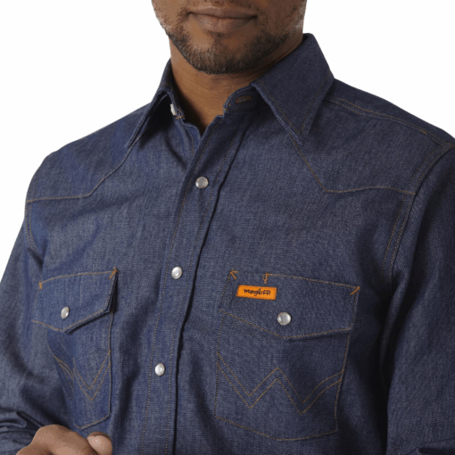 FR12127 - Wrangler® FR Flame Resistant Long Sleeve Twill Work Shirt - Indigo - Image 3