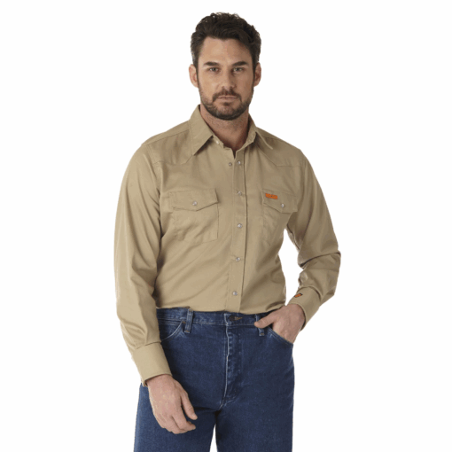 FR12140 - Wrangler® FR Flame Resistant Long Sleeve Twill Solid Shirt - Khaki