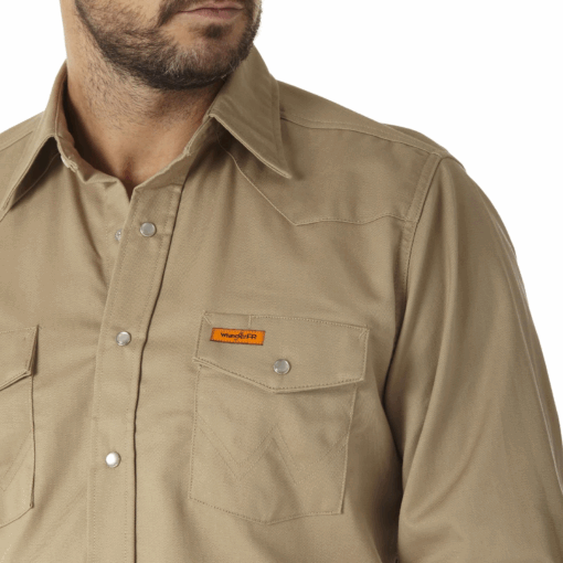 FR12140 - Wrangler® FR Flame Resistant Long Sleeve Twill Solid Shirt - Khaki - Image 3