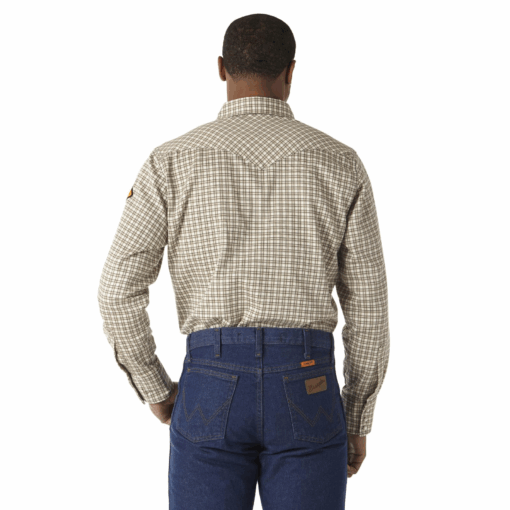 FR124MM - Wrangler® FR Flame Resistant Lightweight Work Shirt - Khaki/White Plaid - Image 2