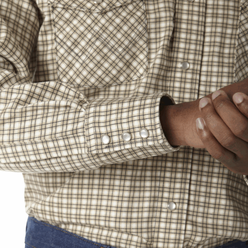 FR124MM - Wrangler® FR Flame Resistant Lightweight Work Shirt - Khaki/White Plaid - Image 5
