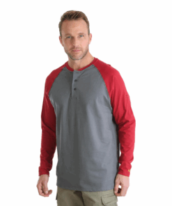 FR161RD - Wrangler® FR Flame Resistant Knit Baseball Henley - Red