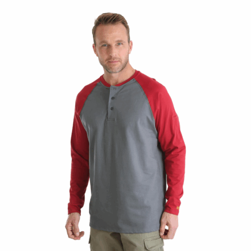 FR161RD - Wrangler® FR Flame Resistant Knit Baseball Henley - Red