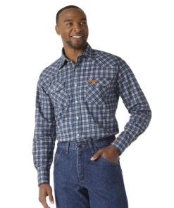 FR122BW - Wrangler® FR Flame Resistant Long Sleeve Work Shirt - Navy Plaid