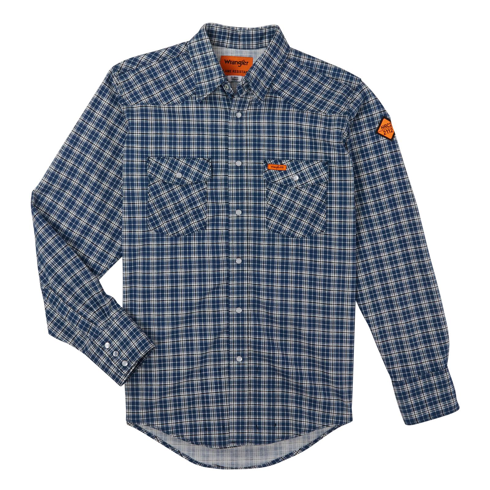 FR122BW - Wrangler® FR Flame Resistant Long Sleeve Work Shirt - Navy Plaid - Image 2