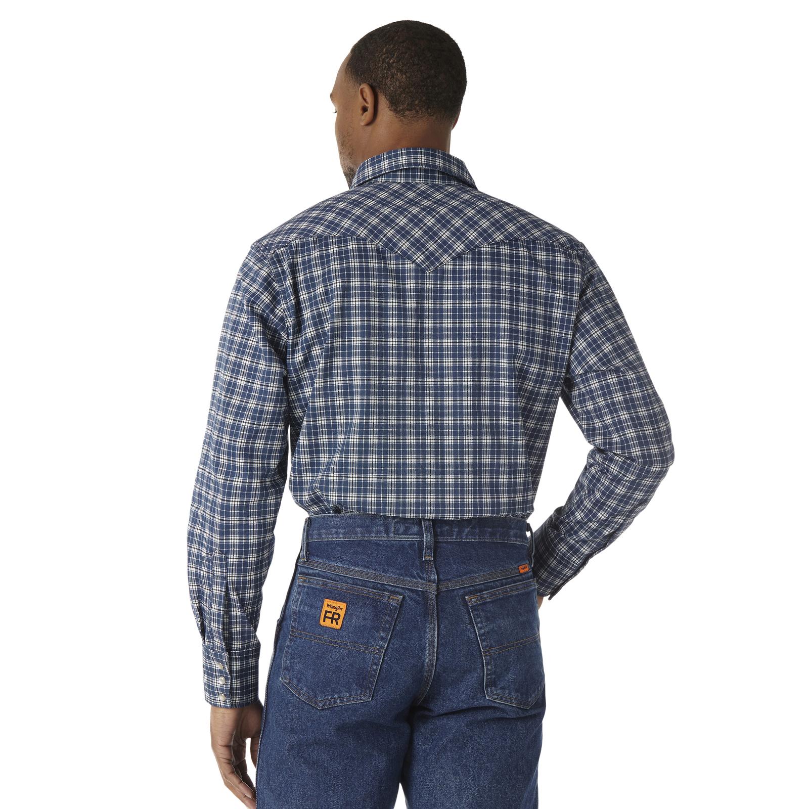 FR122BW - Wrangler® FR Flame Resistant Long Sleeve Work Shirt - Navy Plaid - Image 3