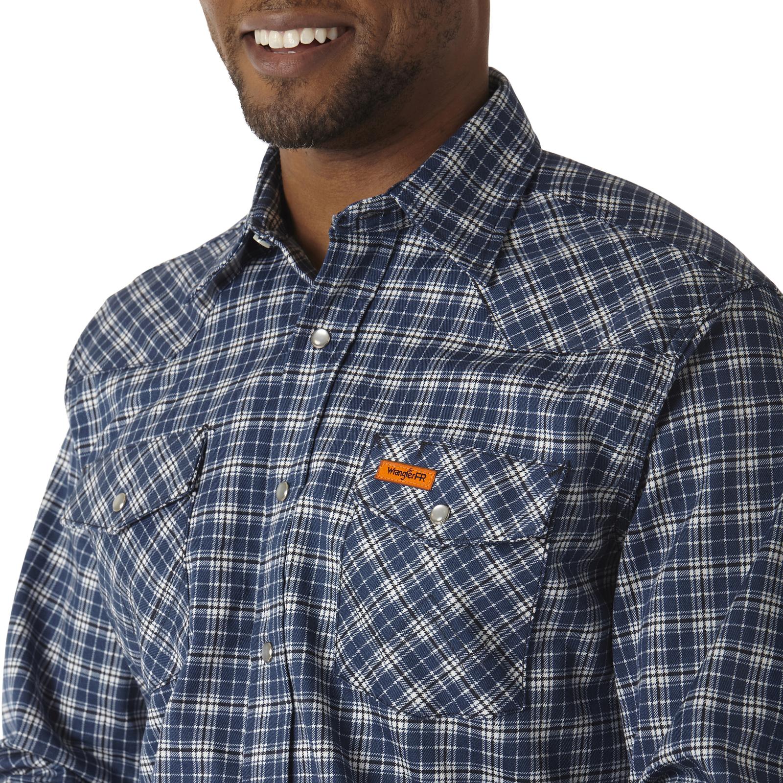 FR122BW - Wrangler® FR Flame Resistant Long Sleeve Work Shirt - Navy Plaid - Image 4