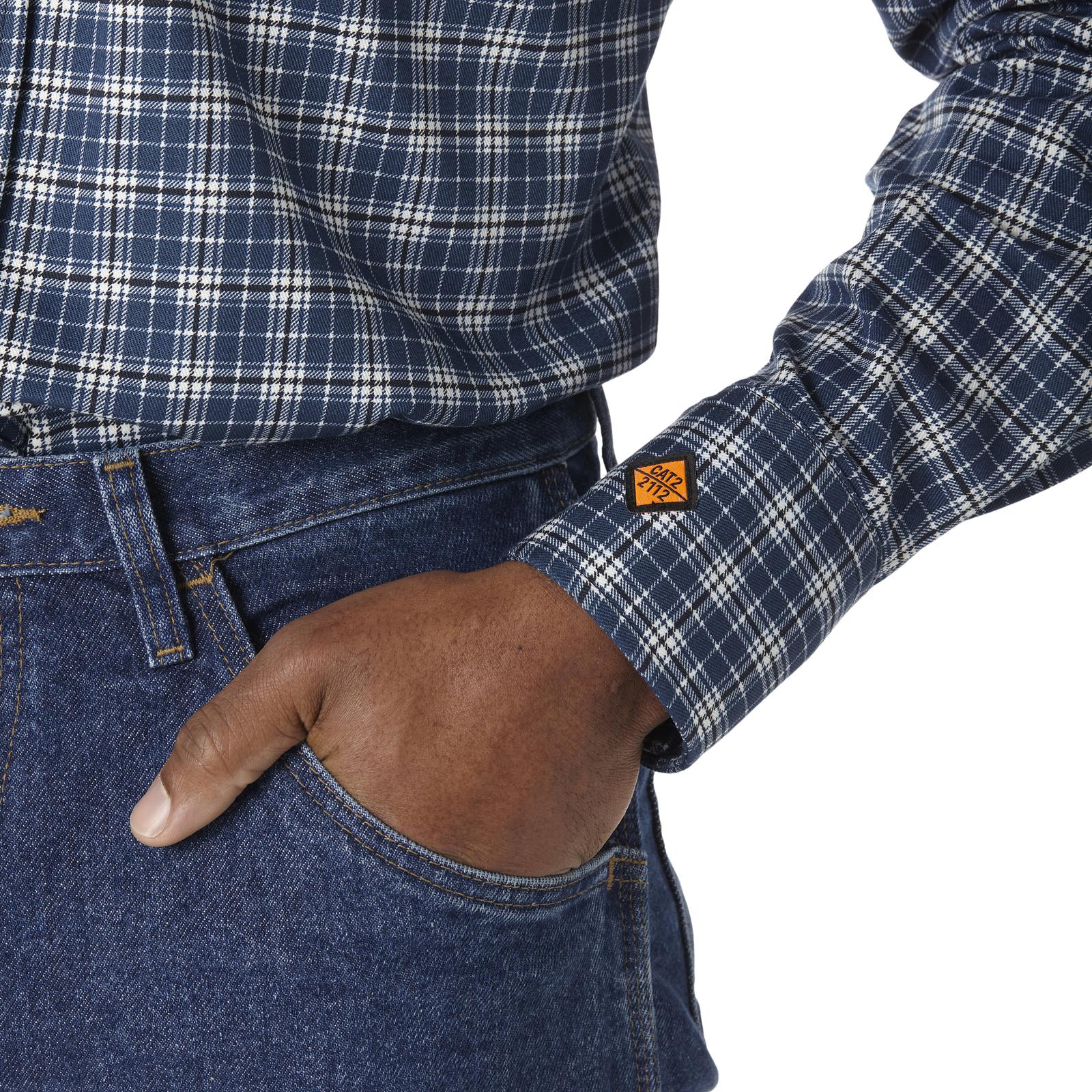 FR122BW - Wrangler® FR Flame Resistant Long Sleeve Work Shirt - Navy Plaid - Image 5