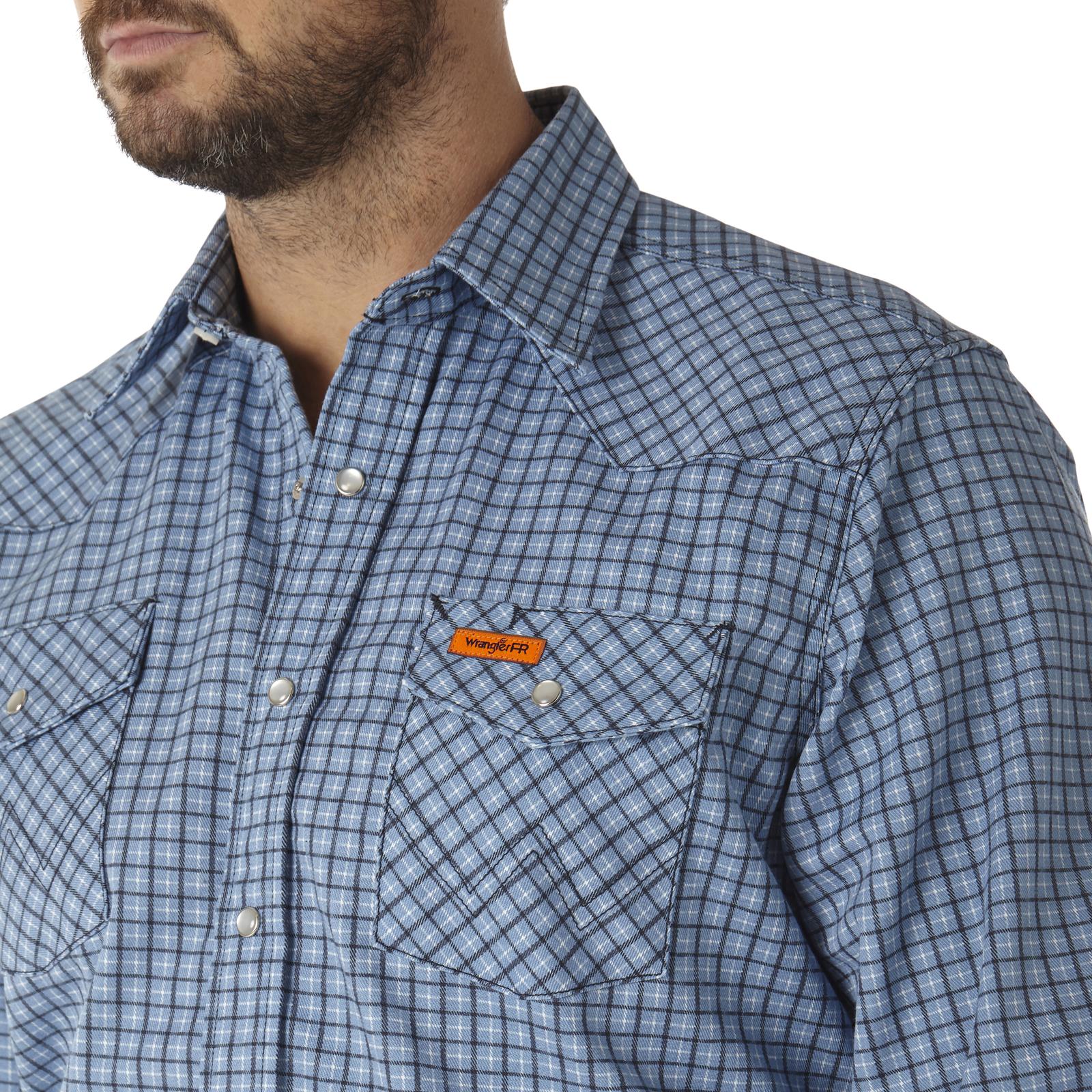 FR123BL - Wrangler® FR Flame Resistant Long Sleeve Work Shirt - Blue Plaid - Image 3