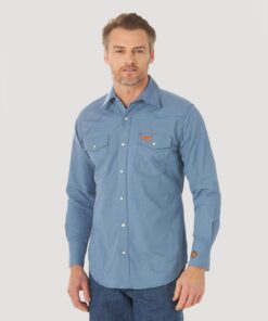 FR145BL - Wrangler® FR Flame Resistant Long Sleeve Work Shirt - Blue