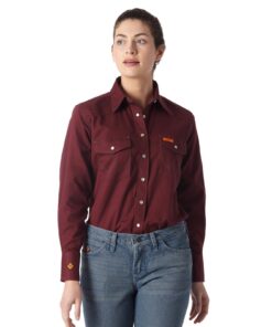 FRLW04R - Womens Wrangler® FR Flame Resistant Long Sleeve Shirt - Burgundy