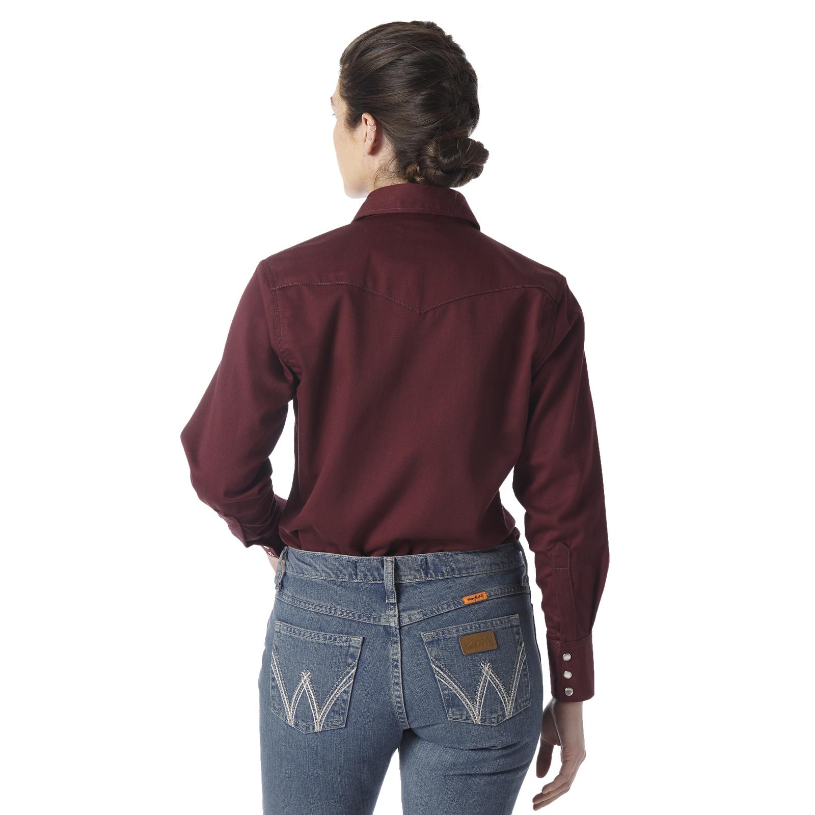 FRLW04R - Womens Wrangler® FR Flame Resistant Long Sleeve Shirt - Burgundy - Image 2