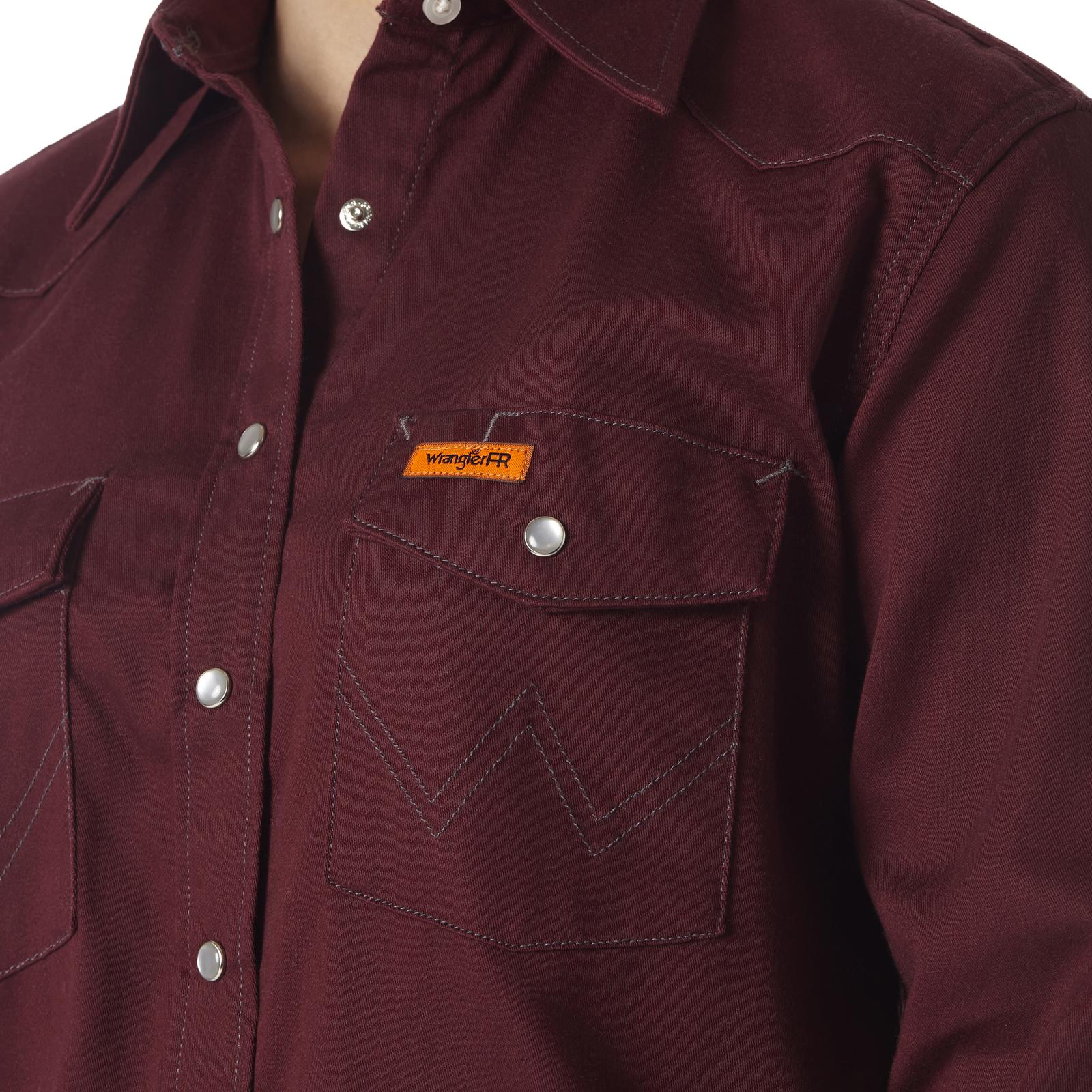 FRLW04R - Womens Wrangler® FR Flame Resistant Long Sleeve Shirt - Burgundy - Image 3