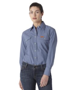 FRLW11B - Womens Wrangler® FR Flame Resistant Work Shirt Snaps - Blue